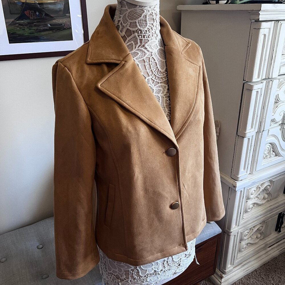 Faux suede jacket blazer camel